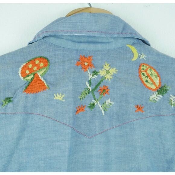 Vintage Other - Vintage 70s Embroidered Shirt XS S Mushroom Western THRASHED Hippy Farmer